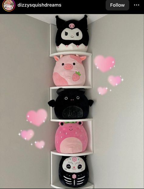 Squishmallow Display, Cute Squishies, Hippy Room, Cute Diy Room Decor, Goth Home Decor, Cute Bedroom Decor, Cute Room Ideas, Kawaii Plushies, Kawaii Room