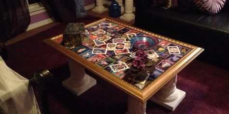 DIY Tarot Card (decorated) Coffee Table ~ Tarot Card Crafts Diy, Tarot Table Set Up, Tarot Card Reader Table Decor, Tarot Card Table, Tarot Card Mat Diy, Diy Tarot Cards, What Are Tarot Cards, Tarot Cards For Beginners, Divination Cards