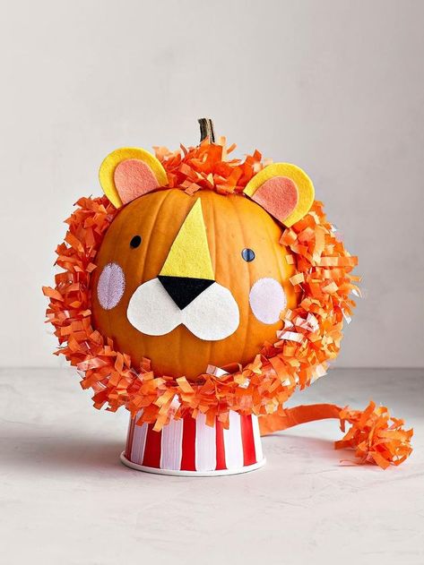 No Carve Pumpkin Lion #halloween #halloweendecor #halloweendecorations #halloweenpumpkin #pumpkin #pumpkintutorial #decor #decoratingideas #diy Zebra Pumpkin Decorating, Baby Pumpkin Decorating, Best No Carve Pumpkin Ideas, Lion Pumpkin Decorating, Pumpkin No Carving Ideas, No Carving Pumpkin Decorating Contest, Little Pumpkin Carving Ideas, Decorated Pumpkins Contest, Cute Carved Pumpkins Ideas