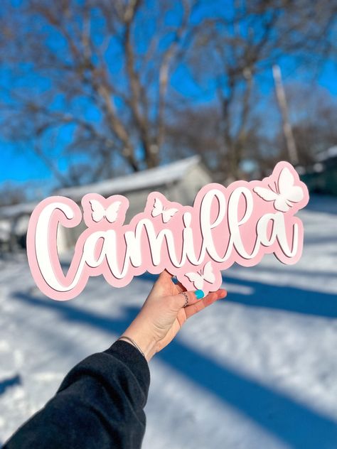 Nursery Signs Girl, Sintra Board, Letter Flower, Butterfly Nursery, 3d Cake Toppers, Wood Nursery, Laser Projects, Nursery Name Sign, Aesthetic Names