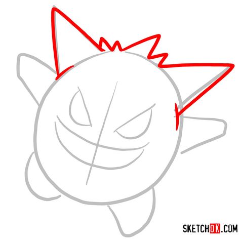 How to draw Gengar | Pokemon - Sketchok easy drawing guides How To Draw Gengar Step By Step, Gengar Drawing Easy, How To Draw Gengar, Gengar Drawing, Zapdos Pokemon, Birthday Tattoos, Draw Pokemon, Easy Drawing Guides, Gengar Pokemon