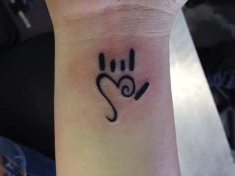 I love you in sign language I Love You Symbol Tattoo Sign Language, Asl Tattoo I Love You, I Love You Sign Language Tattoo Simple, I Love You Sign Tattoo, Asl I Love You Tattoo, Sign Language Tattoo Ideas, Ily Sign Language Tattoo, I Love You Sign Language Tattoo, Deaf Tattoo