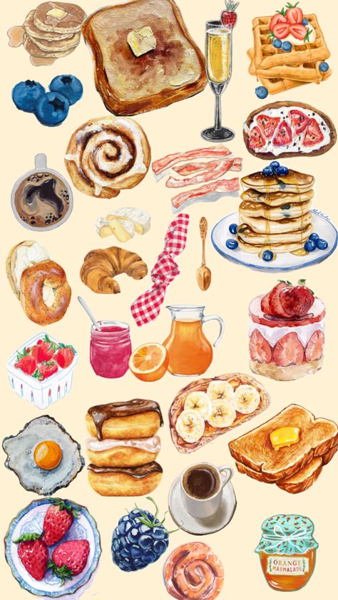 Food Collage, Scrapbook Printing, Pretty Wallpaper Iphone, Art Collage Wall, Breakfast Food, Journal Stickers, Food Illustrations, Art Inspiration Drawing, Scrapbook Stickers