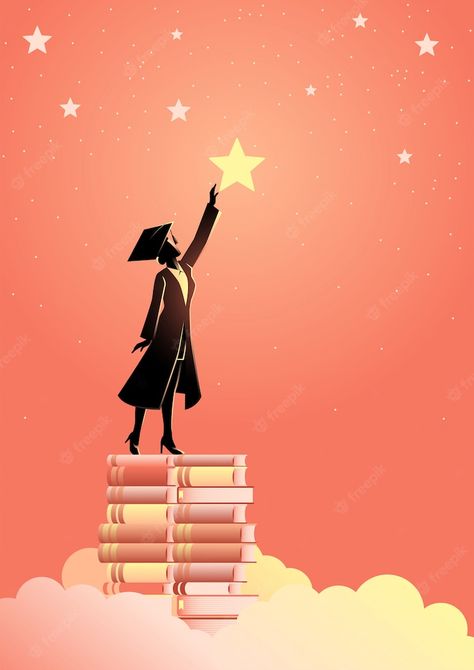 Premium Vector | Reach for the star Achievement Poster, Educational Illustrations, Graduation Drawing, Graduation Wallpaper, Back To University, Books Graphic, Graduation Art, Star Illustration, Reaching For The Stars