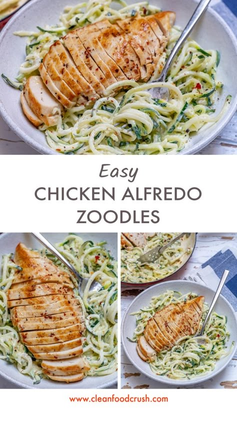 Easy Chicken Alfredo, Zoodle Recipes, Resep Diet, Clean Food Crush, Food Crush, Health Dinner, Health Dinner Recipes, Clean Food, Chicken Alfredo