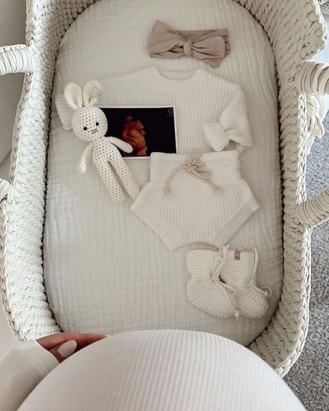 Baby Moses baskets  |  Baby bassinet | Newborn collection by AnzyHome Tshirt Yarn Basket Pattern Free Crochet, Baby Sleeping Basket, Stuff Storage, Baby Bump Pictures, Baby Moses, Crochet Storage Baskets, Baby Moses Basket, Baby Room Neutral, Baby Room Inspiration