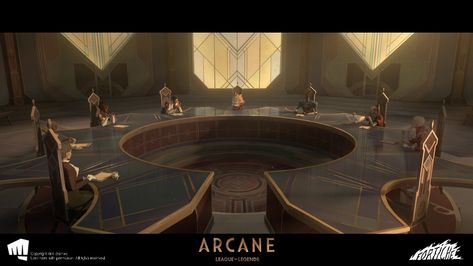 ArtStation - ARCANE - Council Room - 3D Environment, Simon Magnan Council Room, Arcane Screencaps, 3d Environment, Throne Room, Fantasy City, Fantasy Castle, Riot Games, Fantasy Places, Fantasy Art Landscapes