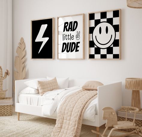 Set of 3 Boys Nursery Wall Art Prints for instant ,download, 'rad littlle dude ', Checkered, Smiley Face, Retro, Groovy, baby boy, Child Kids Decor, Playroom Checkered Toddler Room, Boys Checkered Bedroom, Retro Boys Room, Checkered Nursery, Smiley Poster, Nursery Wall Art Boy, Boys Nursery, Nursery Decor Boy, 3 Boys