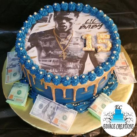 Lil Baby cake Lil Durk Birthday Cake, Rod Wave Birthday Cake, Rapper Cake, Rapper Birthday Cake, Rapper Birthday, Sweet 16 For Boys, Money Birthday Cake, Edible Creations, Custom Birthday Cakes