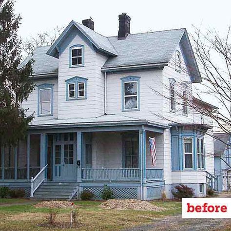 Curb Appeal Before and Afters - This Old House Folk Victorian Exterior, 1920 House Exterior, Victorian Exterior Color Schemes, Victorian Homes Exterior Colors, Victorian Farmhouse Exterior, Old Farmhouse Exterior, Exterior Curb Appeal, Victorian Home Exterior, Front Walkway Landscaping