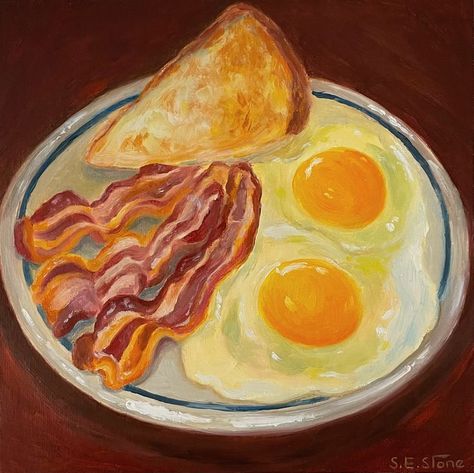 Bacon, eggs and toast oil painting, still life, original painting on canvas, breakfast painting, food and drink oil painting, daily painting, oil on canvas, original painting, still life paintings, realistic art, realism, art deco, bacon and eggs oil painting, bread oil painting Painting Bread, Breakfast Painting, Eggs And Toast, Bread Oil, Painting Food, Oil Painting Still Life, Bacon Eggs, Food Painting, Art Painting Gallery