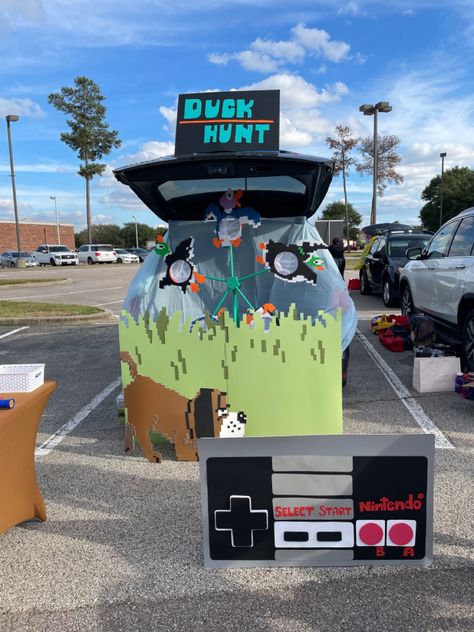 Video Game Trunk Or Treat Ideas, Trunk Or Treat Farm Ideas, Game Trunk Or Treat Ideas, Best Trunk Or Treat Ideas Interactive, Arcade Trunk Or Treat, Board Game Trunk Or Treat Ideas, Bowling Trunk Or Treat, Twister Board Game Trunk Or Treat, Trunk Or Treat Hunting Theme