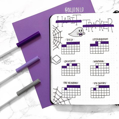 October Bujo Habit Tracker, Habit Tracker Halloween, Halloween Habit Tracker, October Habit Tracker, Jornal Bullet Journal Ideas October, Space Bullet Journal, Journal Amazon, October Journal, October Habit Tracker Bullet Journal