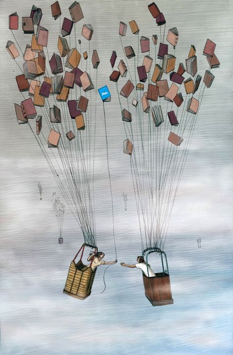 Illustrations about book - Jose Rosero - Books are conversations Kites, The Sky, Books