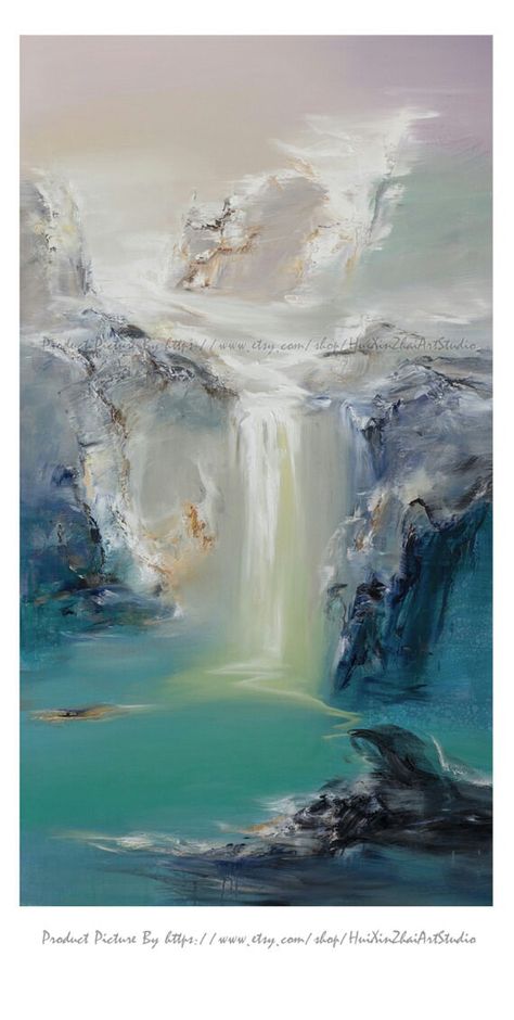 Large Canvas Art Abstract, Waterfall Paintings, Painting Contemporary Art, Wall Art Landscape, Contemporary Art Painting, Soyut Sanat Tabloları, Painting Contemporary, Hur Man Målar, Large Canvas Art