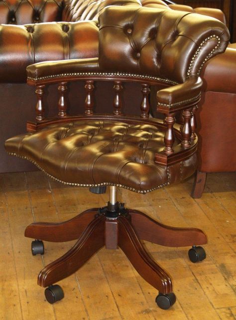 Victorian Study, Wood Office Chair, Chesterfield Furniture, Captains Chair, Vintage Office Chair, Caribbean Homes, Vintage Bookshelf, Office Chair Design, Deco Bathroom