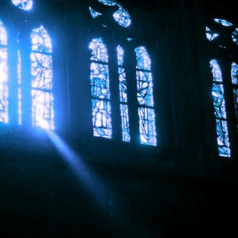 Blue Stained Glass Aesthetic, Goth Scenery, Blue Gothic Aesthetic, Blue Horror Aesthetic, Blue And Black Aesthetic, Arcane Mage, Dark Blue Aesthetic, Blurry Eyes, Blue Aesthetic Dark