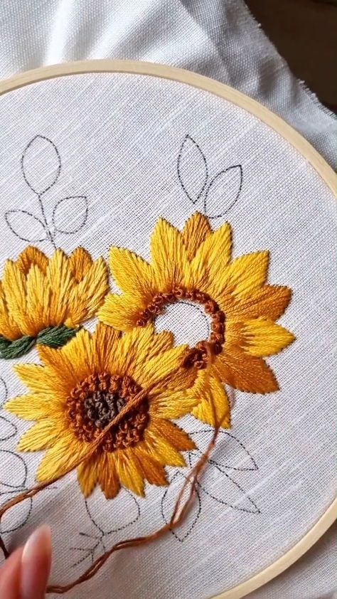 Amazing Sunflower french knots #needlework #trending #fbreels #love #stitch #embroidery #viral #reels #FBVIDEO #new #viralvideo #video | Embroidery Skills ideas | Embroidery Skills ideas · Original audio Sunflower Hand Embroidery, Sunflower Embroidery Pattern, Diy Embroidery Thread, Hand Embroidery For Beginners, Sunflower Embroidery, French Knot Stitch, Needlecraft Patterns, Fabric Paint Diy, Needlepoint Stitch