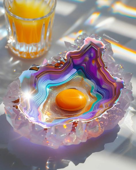 𝙱𝚛𝚎𝚊𝚔𝚏𝚊𝚜𝚝 𝚒𝚜 𝚜𝚎𝚛𝚟𝚎𝚍 🍳🍊💎 #Eggs #Geode #Crystals #Breakfast #Iridescent #IridescentAIArt #IridescentArt #SaturdayMood #SaturdayVibes #Weekend #OrangeJuice Health Restaurant, Geode Crystals, Cute Vibe, Beautiful Things In Life, Broken Egg, Spells Magic, Instagram Breakfast, Fantasy Food, Food And Desserts