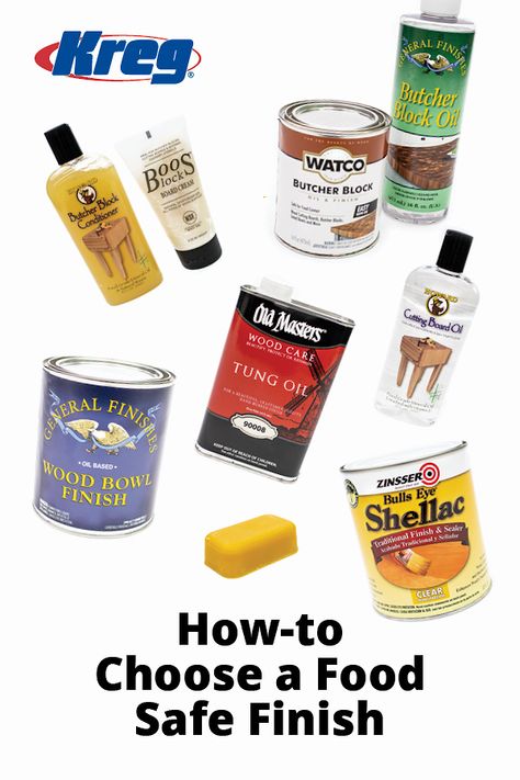 When you’re building wood projects that will come into contact with food, it’s important to choose a food-safe finish. Thankfully, there are a number of great choices that are easy to apply. Here are our top recommendations for finishing your food-related projects. || #DIY #woodworking #finishes #finishing #howto #shellac Woodworking Finishes, Butcher Block Oil, Refinishing Furniture Diy, Wood Salad Bowls, Wood Model, Wood Turning Projects, Wood Care, Woodworking Jigs, Woodworking Videos