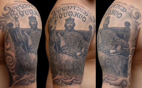 Tzar Simeon I The Great;bulgarian tzar(king);The golden Age of the First Bulgarian Empire;tattoo;glagolitic alphabet  www.metalmonkeystattoo.com Glagoljica Tattoo, Glagolitic Alphabet, Monkeys Tattoo, Bulgarian History, Empire Tattoo, Zeus Tattoo, Monkey Tattoos, History Tattoos, Warrior Tattoos