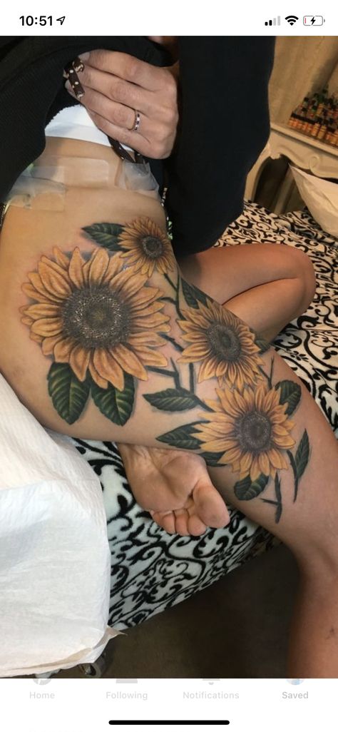 Sunflower Tattoo Thigh, Tattoo Hip, Sunflower Tattoo Sleeve, Sunflower Tattoo Shoulder, Flower Sunflower, Sunflower Tattoos, Sunflower Tattoo, Hip Tattoo, Dope Tattoos