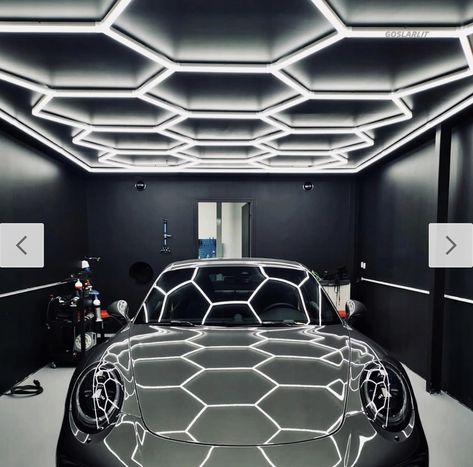 Garage Room Ideas, Pool Table Room Ideas, Hexagon Lights, Porsche Garage, Masculine Interior Design, Garage Inspiration, Hexagon Grid, Garage Lights, Led Garage Lights