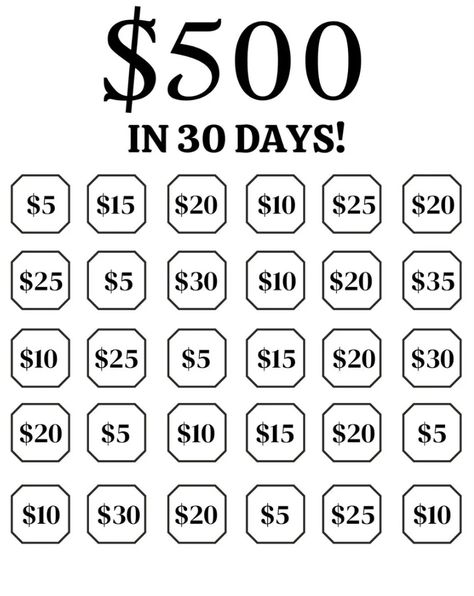 500 In 30 Days, Aesthetic Money, Saving Money Chart, Manifestation Money, Money Chart, Money Saving Methods, Money Saving Techniques, Money Plan, Saving Money Budget