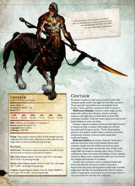 Centaur 5e Elf Races, Dnd Notes, Dm Board, Dnd Statblocks, Greek Monsters, Dnd Monster, Dungeons And Dragons Races, Dnd Druid, Monster Manual