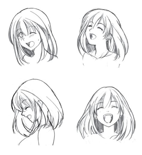 Girl's laughing face | Draw Manga Faces Drawing Laughing Expression, Laughing At Someone Drawing, How To Draw A Laughing Face, Draw Laughing Face, Side Face Expressions Drawing, Happy Anime Face Reference, Laugh Expression Drawing, Anime Character Laughing, Anime Laughing Expression