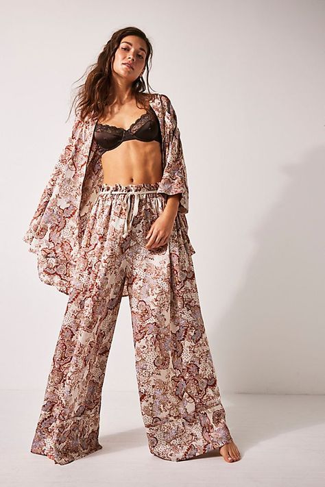 Luxury Pajamas, Satin Set, Lounge Outfit, Bold Floral Print, Women's Pajamas, Cute Lingerie, Knitted Romper, Free People Intimates, Sleepwear Sets