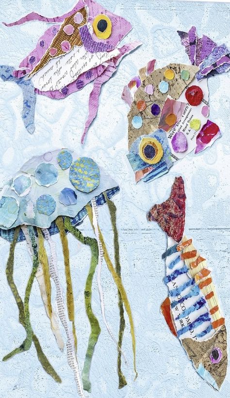 Oh Mar Win, Collage Activities, Collage Crafts, Kids Collage Ideas, Paper Collage Art For Kids, Kids Art Workshop Ideas, Ocean Animal Art, Sea Creature Craft, Quick Art