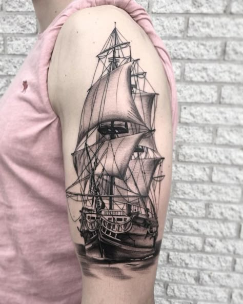 amp-pinterest in action Ship Tattoo Sleeves, Pirate Ship Tattoos, Boat Tattoo, Pirate Tattoo, Sea Tattoo, Biomechanical Tattoo, Tattoo Prices, Nautical Tattoo, Geniale Tattoos