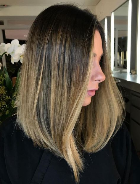 Angled Lob with Balayage Highlights Long Graduated Bob, Very Long Bob, Long Lob, Long Bob Balayage, Straight Long Bob, Long Bob Blonde, Long Angled Bob, Angled Bob, Long Bob Haircuts