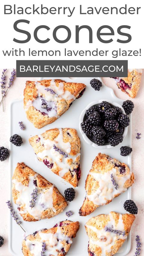 Blackberry Lavender Scones, Blackberry Lavender White Chocolate Scones, Spring Scones, Summer Scones, Blackberry Scones Recipe, Flaky Pastry Recipe, Blackberry Scones, Lavender Glaze, Lavender Scones