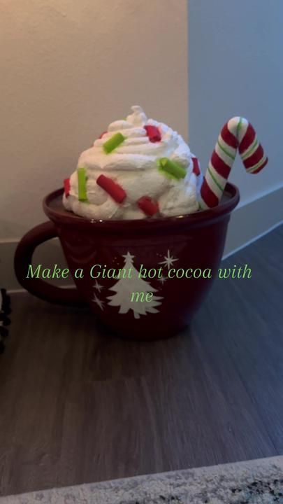 Allison on TikTok Giant Cocoa Cup Diy, Giant Hot Cocoa Mug Diy, Cocoa Mug Craft, Diy Giant Hot Cocoa Cup, Giant Decorations, Candy Decorations Diy, Diy Christmas Candy, Candy Decor, Diy Hot Cocoa