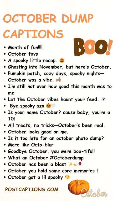 October Dump Captions for Instagram End Of October Captions For Instagram, October Dump Captions For Instagram, Happy Me Captions For Instagram, October Dump Instagram Story, Life Lately Instagram Captions, October Ig Captions, Bratz Captions Instagram, October Photo Dump Captions, October Dump Captions