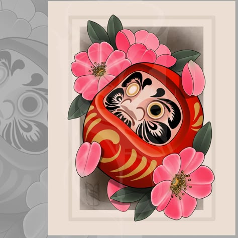 American Japanese neotraditional tattoo style Daruma doll and cherry blossoms artwork print by artist Sean Lisonbee (@sean_lazerbeam). Printed on 8x10" paper. Watermarks will not appear in final print. FRAME NOT INCLUDED. If you would like the artist to sign your print, please mention this in the "Notes" section at checkout. Japanese Neotraditional, Daruma Doll Tattoo, Japanese Culture Art, Tattoo Style Art, Neotraditional Tattoo, Doll Tattoo, Kunst Tattoos, Daruma Doll, Japanese Tattoo Art