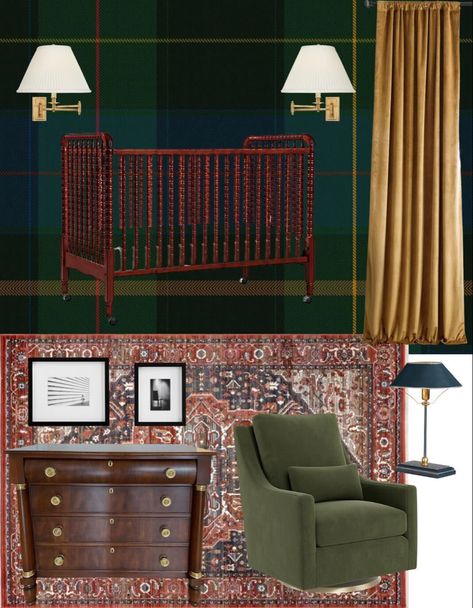 Page Edit, Dark Nursery, Antique Nursery, Plaid Nursery, Nursery Room Design, Nursery Room Inspiration, Baby Room Design, Nursery Baby Room, Big Boy Room