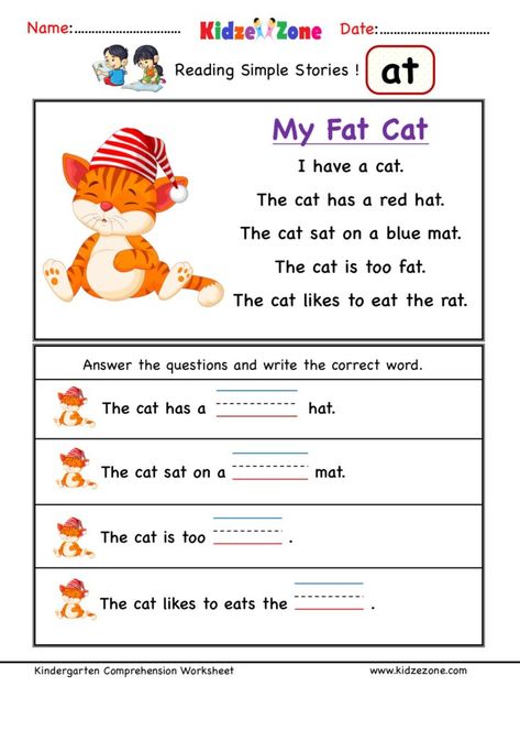 Kindergarten Comprehension Worksheets, Kindergarten Comprehension, Word Family Reading, Ccvc Words, Phonics Reading Passages, Reading Comprehension For Kids, Reading Comprehension Kindergarten, Word Family Worksheets, Kindergarten Reading Worksheets