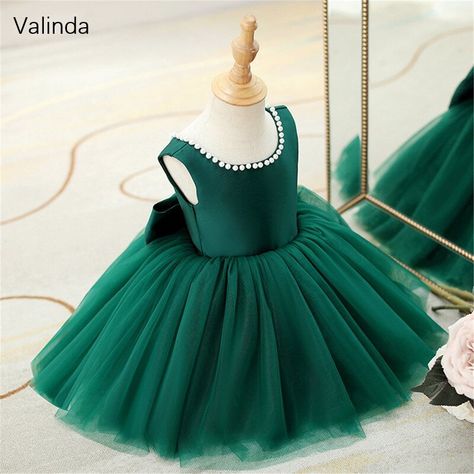 Emerald Green Satin Dress, Dress With Big Bow, Green Flower Girl Dresses, Green Satin Dress, Baby Girl Princess Dresses, Kids Dress Collection, Girls Attire, Cheap Flower Girl Dresses