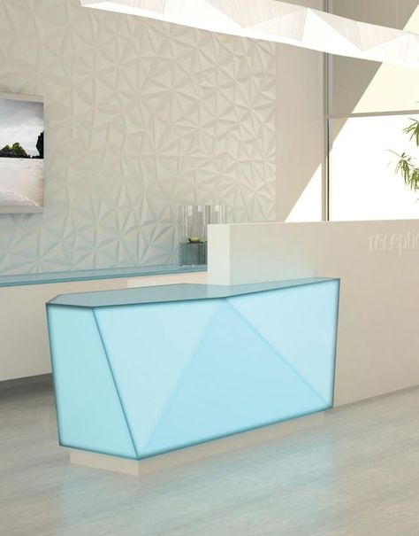 Products | Geometric Lightbox Wrapped Reception Desk | 3form Commercial Office Design, Geometric Light, Office Remodel, Green Office, Office Renovation, Reception Counter, Geometric Lighting, Hobby Room, Salon Furniture