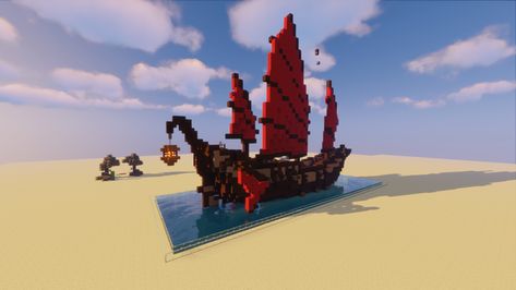 Mincraft Bulds, Minecraft Ship, Minecraft Vehicles, Chinese Junk Boats, Junk Ship, Pirate Cove, Asian City, Minecraft Japanese, Mc Builds