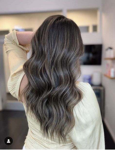 Mushrooms Brown Hair, Spring Brunette Balayage, Mushroom Brunette Hair Balayage, Ash Brown Lowlights Brunettes, Ash Blonde Lowlights On Dark Hair, Neutral Highlights On Dark Hair, Ash Babylights On Dark Hair, Dark Brown Ash Hair, Lived In Brunette Balayage Dark Roots