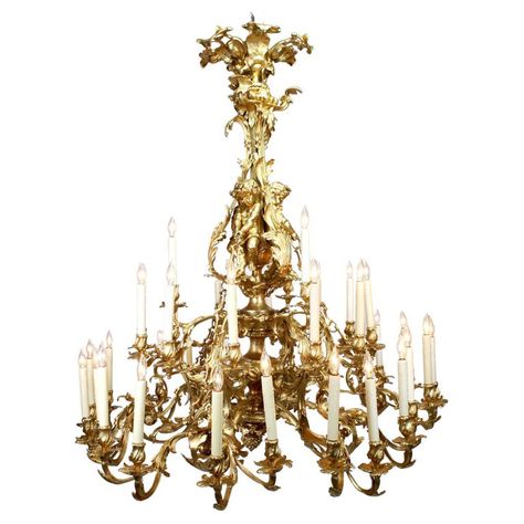 Palatial French 19th Century Louis XV Style Gilt-Bronze 39-L Cherub Chandelier | See more antique and modern Chandeliers and Pendants at https://www.1stdibs.com/furniture/lighting/chandeliers-pendant-lights Floral Wreaths, Bronze Chandelier, Elegant Dining Room, Historical Period, Chandelier For Sale, Light Chandelier, Chandeliers And Pendants, Chandelier Pendant Lights, Modern Chandelier