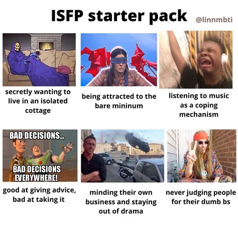 Isfp Starterpack, Isfp Things, Isfp Core, Isfp Memes, Mbti Funny, Isfp Personality, Personality Chart, Istp Personality, Enneagram 4