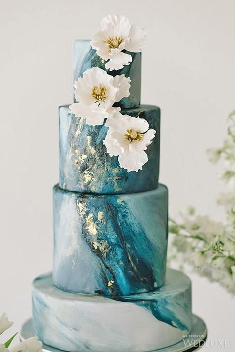 36 Trendy Marble Wedding Cakes ❤ stone like effect wedding cakes #weddingforward #wedding #bride #weddingcakes Blue Marble Wedding Cake, Wedding Cake Designs Blue, Dark Teal Weddings, Marble Wedding Cake, Teal Wedding Cake, Teal Cake, Wedding Reception Planning, Watercolor Cake, Romantic Wedding Cake