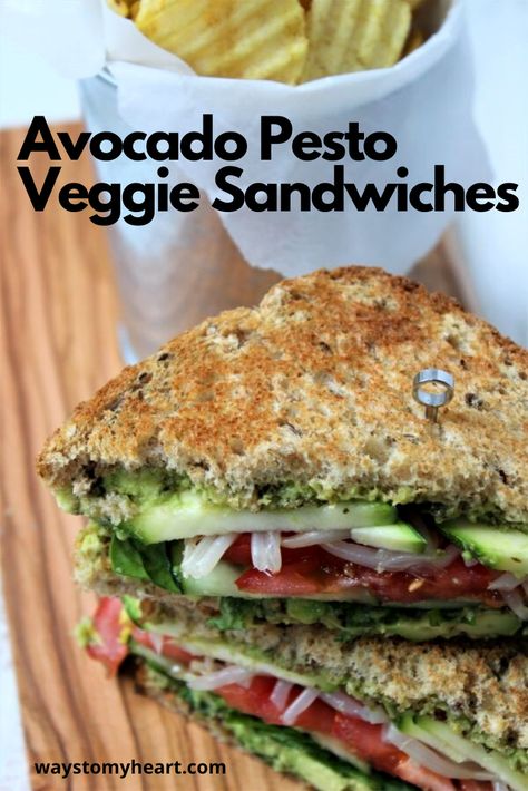 Pesto Tahini Veggie Sandwich, Veggie Sandwich Recipes, Avocado Sandwich Recipes, Veg Sandwich, Pesto Sandwich, Avocado Pesto, Avocado Sandwich, Low Calorie Dinners, Vegan Pesto