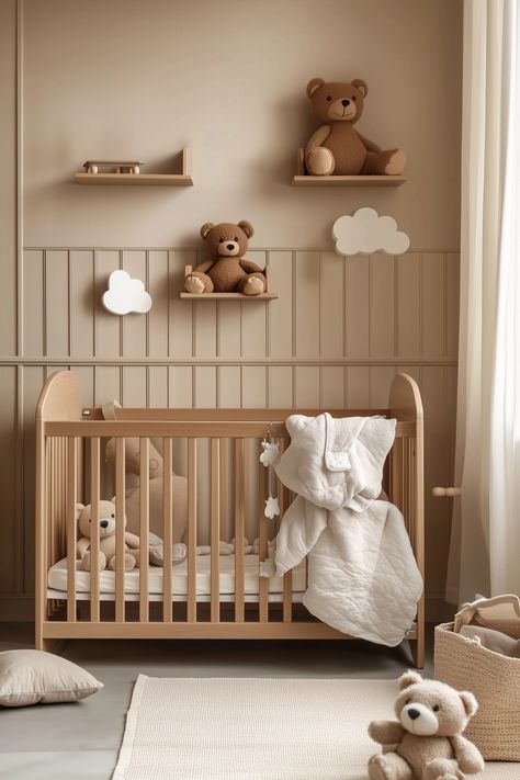 21 Modern Neutral Nursery Ideas You Will Love Gender Neutral Nursery Ideas Boho, Baby Girl Nursery Small Space, Nursery Brown Furniture, Baby Nursery Ideas Small Room, Tan Nursery Ideas, Beige Nursery Ideas, Cream Baby Nursery, Tiny Nursery Ideas, Brown Nursery Ideas