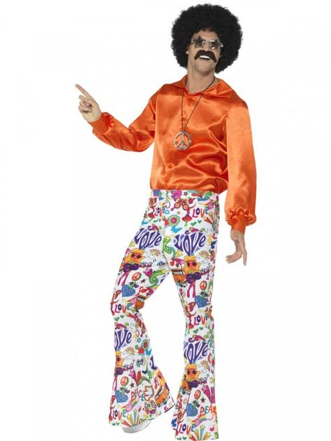 Mens 60's Groovy Flared Trousers Fancy Dress Costume                                    Price includes Trousers only                                    Sizes available                  Medium       Waist 32  - 34”, Inside Leg 32.75”              Large       Waist 36  - 38”, Inside Leg 33”              Extra Large       Waist 40  - 42”, Inside Leg 33.25” 70s Disco Costume, Disco Look, Mens Fancy Dress, Disco Costume, Hippie Peace, Hippie Costume, Disco Dance, 70s Disco, Retro Costume